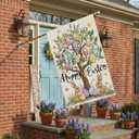 CROWNED BEAUTY Easter House Flag Egg Tree Bunny 28x40 Inch Double Sided Large Holiday Welcome Decoration for Outside Yard