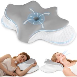 Cervical Neck Pillow for Pain Relief, Ergonomic Contour Pillow for Sleeping, 2 Heights Cooling Pillow for Neck and Shoulder Support, Memory Foam Orthopedic Pillow for Side Back Stomach Sleepers