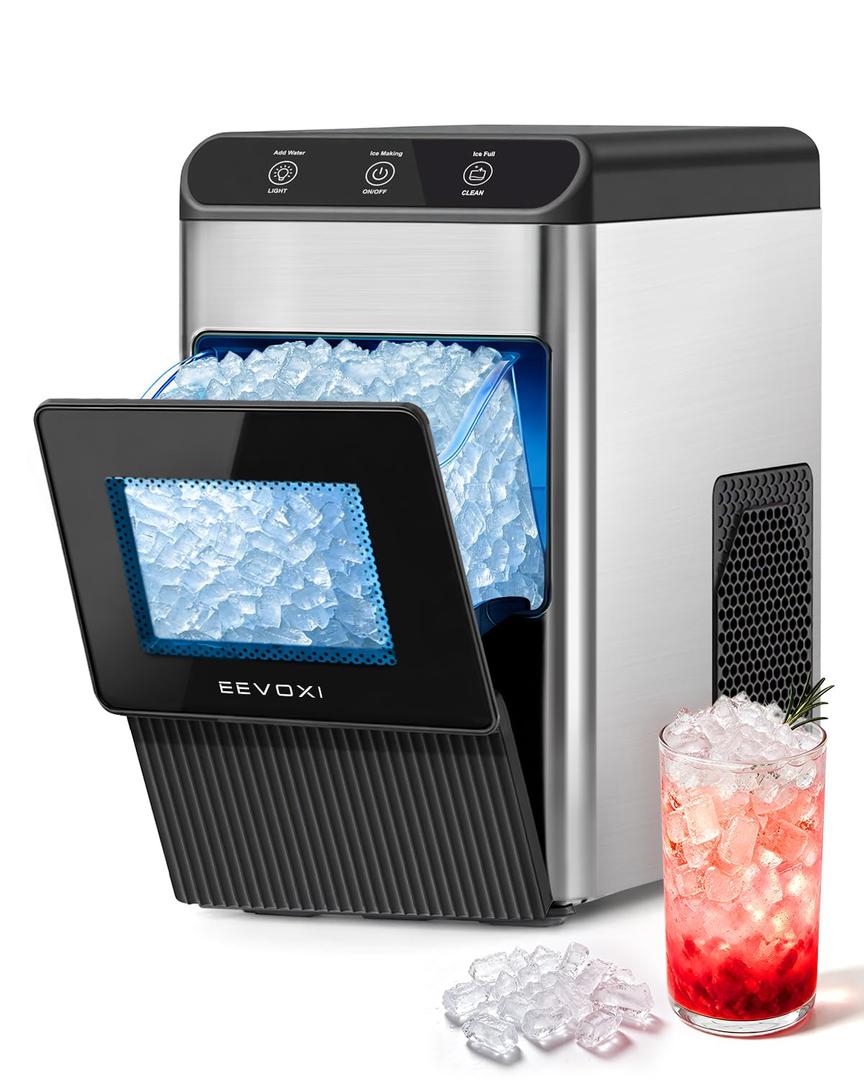 EEVOXI Nugget Ice Maker Countertop N1, 40 Lbs/24H Chewable Ice Machine | First Ice in 5 Minutes, Automatic Self-Cleaning, Quiet Operation, Compact Design for Everyday Drinks at Home or in the Office