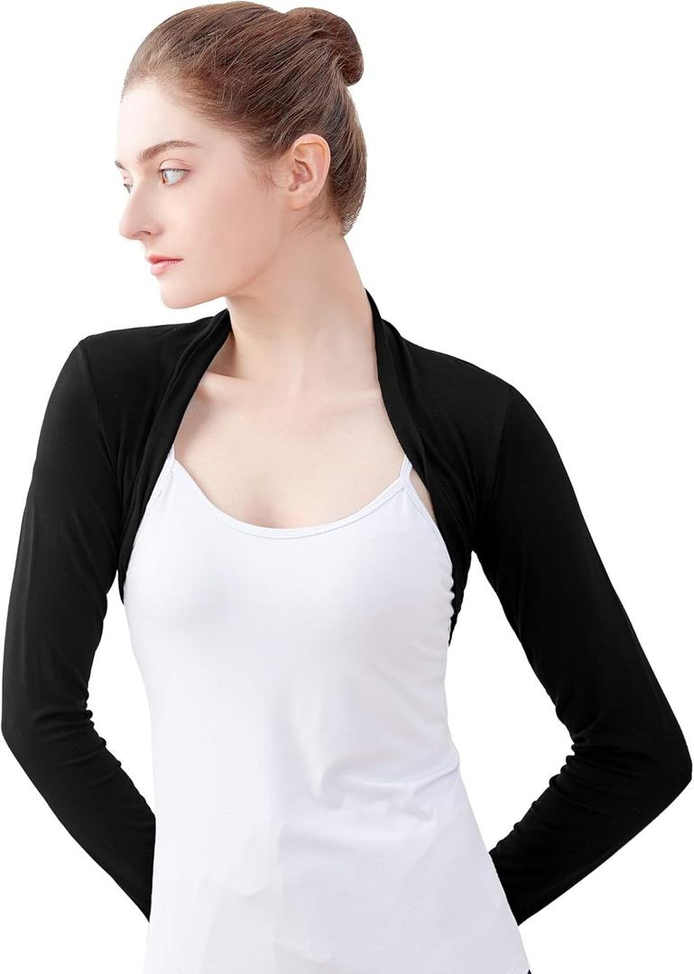 Daydance Modal Cotton Teens Women Bolero Shrug for Dance, Leotards, Dress (Large, Black)