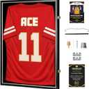 Premium Sport Jersey Frame, Black and Gold Wooden Display Case, 98% UV Protected Acrylic Shadow Box, Shirt Frame Wall Display for Basketball, Football, Baseball, for Men