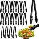 Mwellewm 24 Pc Plastic Tongs for Serving 9 Inch Bulk Reusable or Disposable Tongs Heavy Duty Hard Serving Utensils Set Large Salad Tong for Kitchen Party Food Buffet Appetizer BBQ Event Catering Black