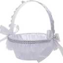 Wedding Flower Girl Basket Crystal Pearl Baskets White Flower Basket Bride Storage Baskets Candy Gift Basket for Wedding Birthday Party Favor