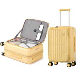 Expandable Top Open Carry On Luggage 22x14x9 Airline Approved, 20 Inch Hard Shell Carry On Suitcase with Spinner Wheels,Travel Small Luggage for Women Men,Cheese Yellow