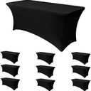 Obstal 10 Pack Stretch Spandex Table Covers for 6 Foot Tables - 6 FT Rectangular Fitted Tablecloth Protector for Outdoor Wedding Banquet Birthday Party (Black, 72L x 30W x 30H Inches)