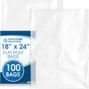 18" X 24" Open-End Flat Clear Poly Bags (100 Count) - 1.1 Mil Clear Plastic Bags for Packaging, Shipping, Storage - No Adhesive Strip - Spartan Industrial
