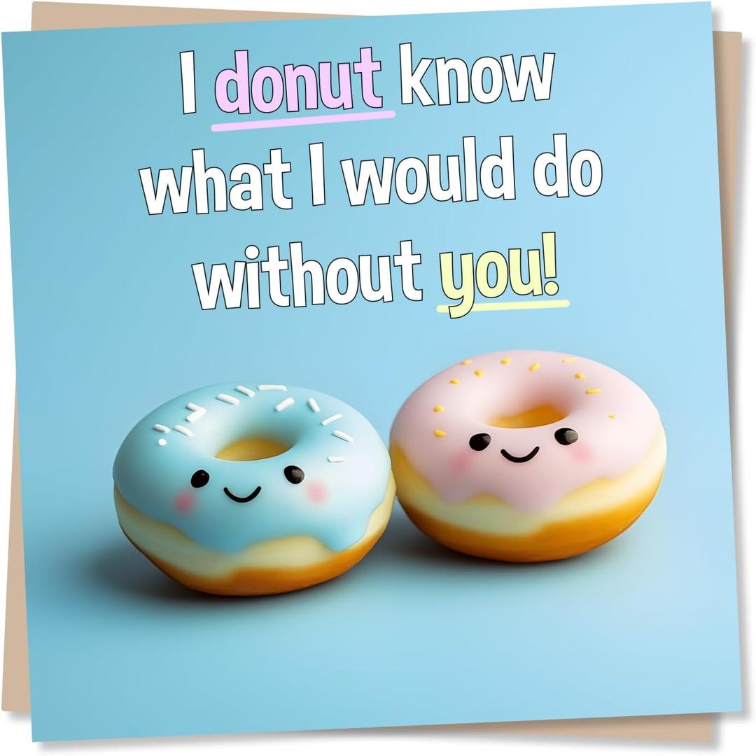 3 x Cute Doughnuts Anniversary Card or Valentine's Card For Partner - I Donut Know What I Would Do Without You - Doughnut Love Card For Husband, For Wife, For Girlfriend, For Boyfriend