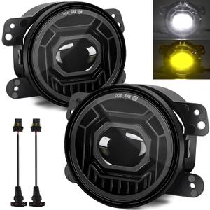 4 Inch Round LED Fog Lights for 2007-2018 Jeep Wrangler JK JKU 2018-2024 Jeep Wrangler JLU Accessories, 60W White Amber Off-Road Lamps Black Front Bumper LED Fog Lights Assembly, DOT Approved