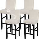 SearchI Water Repellent Bar Stool Covers Set of 4, Stretch Washable Barstool Seat Covers, Counter Height Chair Covers for Kitchen Dining Room Cafe (Beige Diamond Jacquard)