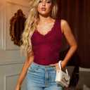 SAUNGKUAI Women V Neck Lace Bodysuit Sleeveless Tank Top Body Suit for Going Out (Red, M)