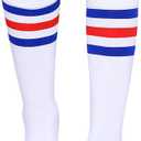 Henwarry Over the Calf Tube Socks Classic Triple Stripes Cotton Retro Athletic Socks for Men and Women (One Size, A01-blue/Red/White)