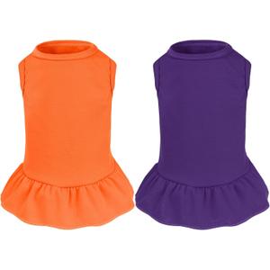 2 Pcs Dog Dresses Cat Skirt Solid Color Dog Clothes Summer Sleeveless Puppy Girl Clothes for Small Pet Dogs Cats (Purple, Orange, Medium)