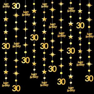GCQQ Gold 30th Birthday Decoration -4 Packs Gold Happy Birthday Circle Dot Star Garland 46FT Metallic Hanging Streamer Banner Decorations for Her 30 Dirty Thirty BirthdayTheme Party Decor, Pre-Strung