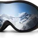 YLYUELANG OTG Ski Goggles for Men & Women, 100% UV Protection Snowboard Goggles, Over Glasses Anti-Fog, Scratch Resistant Snow Goggles for Ski & Snowboard(Black Frame&Silver Lens)