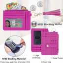 KNGITRYI Wallet Keychain Wristlet for Women,Slim RFID Credit Card Holder Purse Tassel Keychain Bangle Key Ring for Men Women