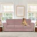 WEERRW 4 Pieces Velvet High Stretch Couch Covers for 3 Cushion Couch Sofa Slipcovers, Washable Furniture Protector with Non Slip Elastic Bottom, Feature Soft and Thick Plush Fabric, Pink, Large