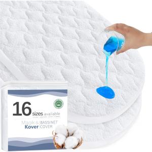 Magik & Kover Bassinet Mattress Pad Cover 15" x 30" - Fit for SNOO Smart Sleeper, Fisher Price Soothing Motions/Rock with Me, Dream On Me Lacy Bassinet, Waterproof, Cotton Terry Surface