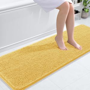 OLANLY Bathroom Rugs 59x20, Extra Soft Absorbent Chenille Bath Rugs, Rubber Backing Quick Dry, Machine Washable Bath Mats for Bathroom Floor, Tub and Shower, Home Decor Accessories, Yellow