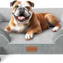 CWAWZ Dog Beds for Large Dogs, Orthopedic Dog Bed with Cooling Gel Memory Foam, Waterproof Large Pet Bed with Removable Washable Cover, 36" Pet Sofa Couch Dutch Velvet with Bone Toy, Light Gray