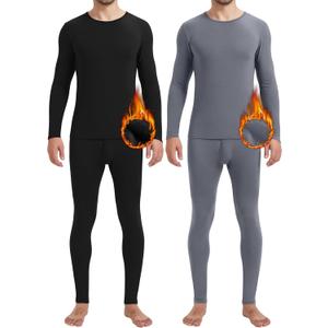 Patelai 2 Pack Men Thermals Top and Bottom Set Undergarments Lined Thermal Underwear Men Base Layer for Fall Winter (Small, Black, Dark Gray)