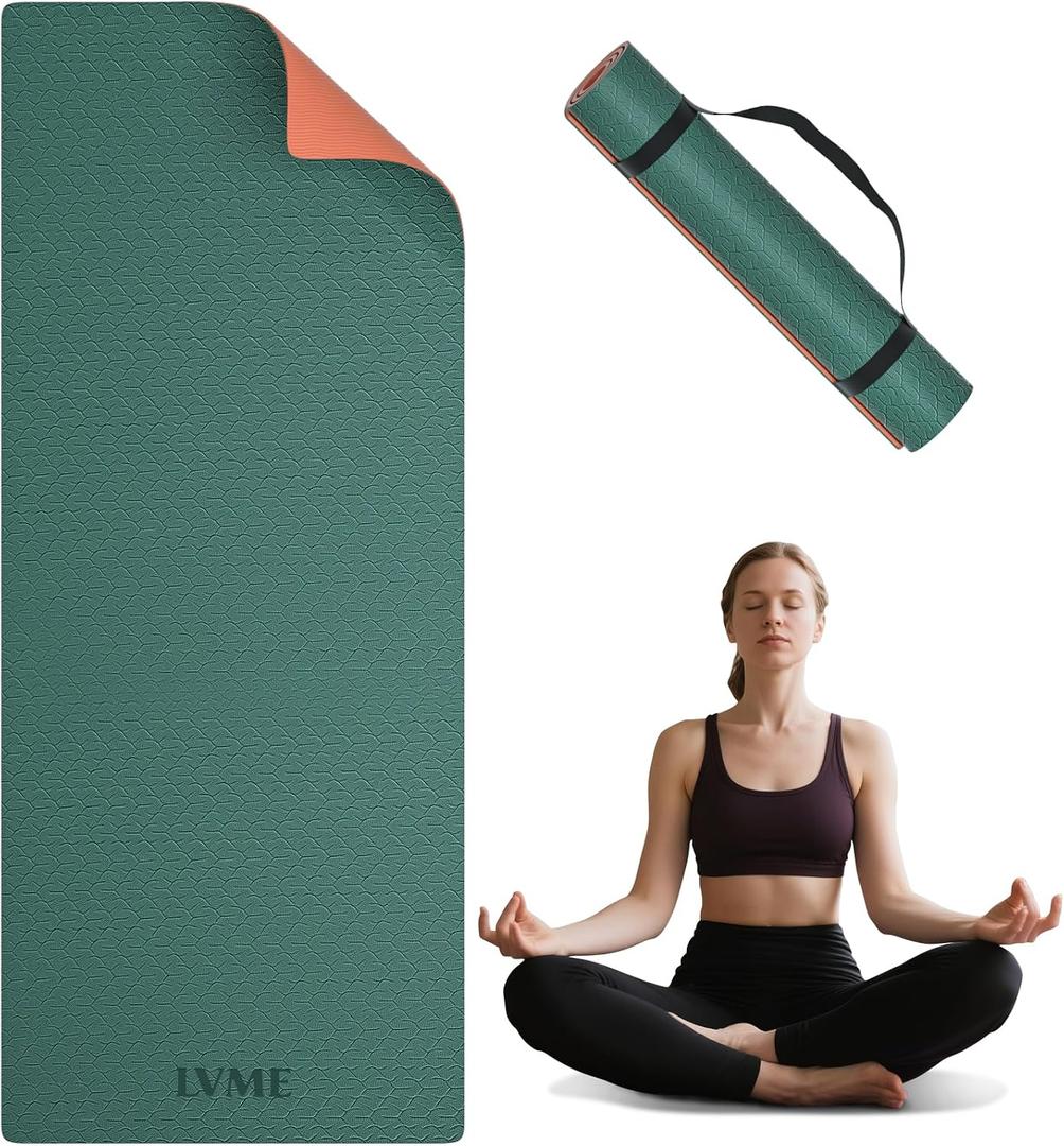 Yoga Mat Non Slip, Anti-Tear TPE Yoga Mats for Women and Men, a Stylish and Practical Dual-Tone Yoga Mat, 72"x24" Exercise & Fitness Mat with Carrying Strap, Workout Mats for Yoga, Pilates and Floor Exercise