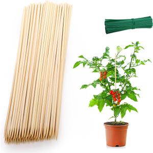 Frcctre 200 Pack 16 Inches Bamboo Plant Stakes, Bamboo Plant Sticks with 200 Pcs 4" Wires, Plants Garden Sticks Wooden Sign Posting Garden Support for Tomatoes, Floral, Potted Plants, Crafts