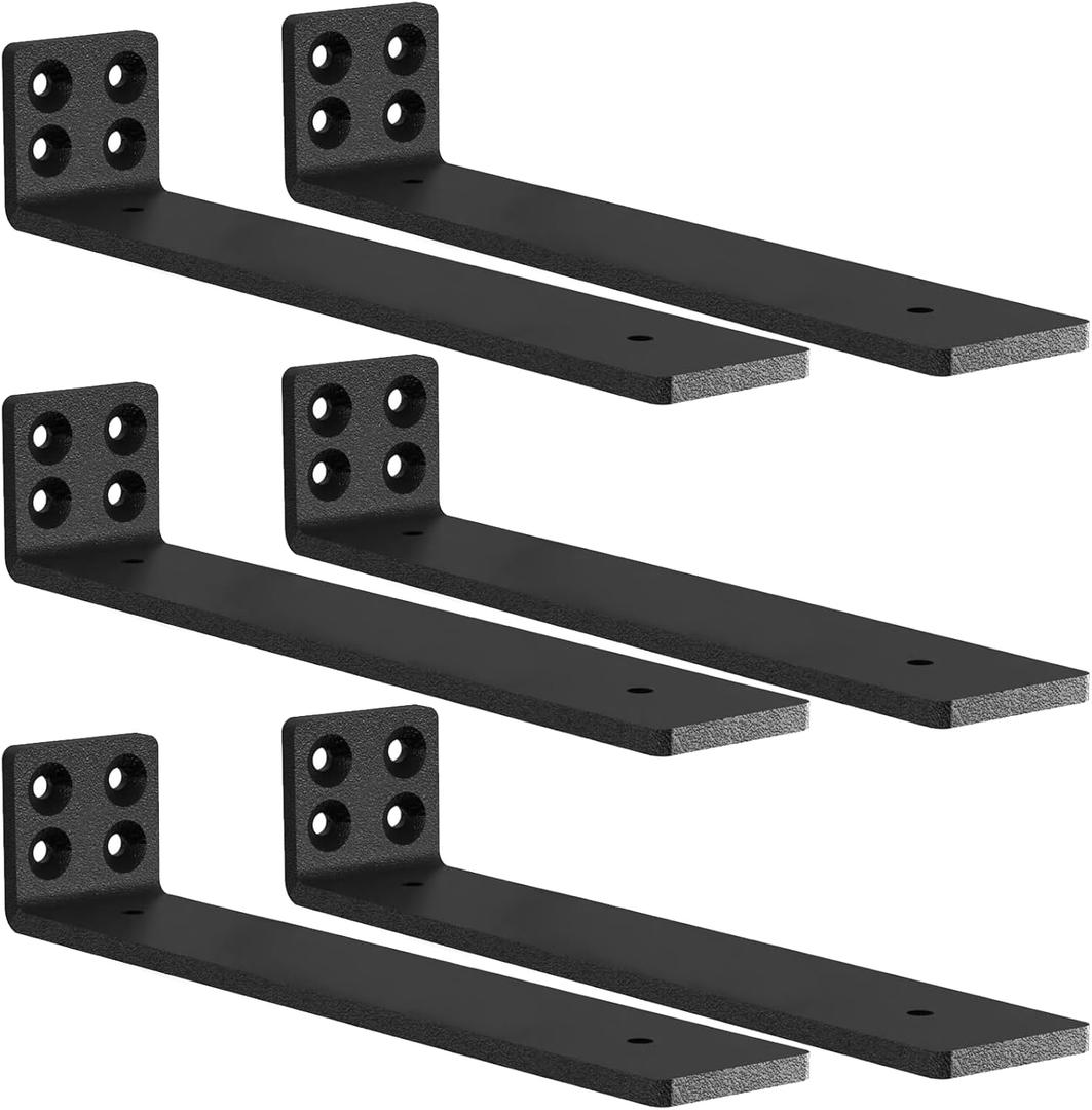 MLOQI 6 Pack Heavy Duty Shelf Brackets, L Brackets for Shelves, 5mm Thick Floating Shelf Bracket Up to 50KG Capacity (12Inch)