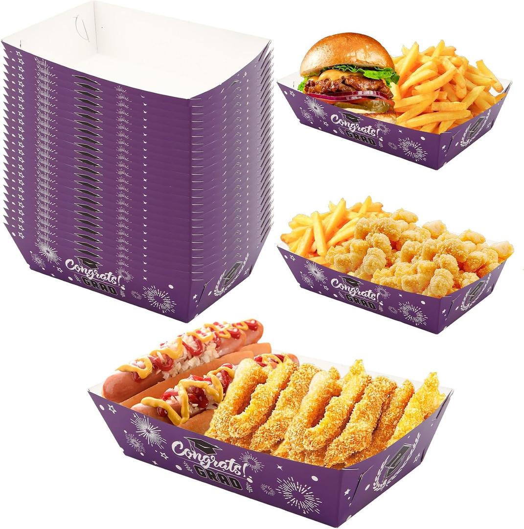 25 Pcs Graduation Party Favors Supplies Paper Food Trays Graduation Decorations 2026 Food Boats Paper Trays Grad Table Decor Serving Tray Grad Party Decorations Favors-Purple-Purple