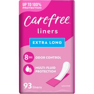 Carefree Panty Liners for Women, Extra Long, Wrapped, Unscented, 93ct | Pantiliners, Carefree, Daily Liners for Women, Light Periods and Leaks, 8-Hour Odor Control | 93ct 