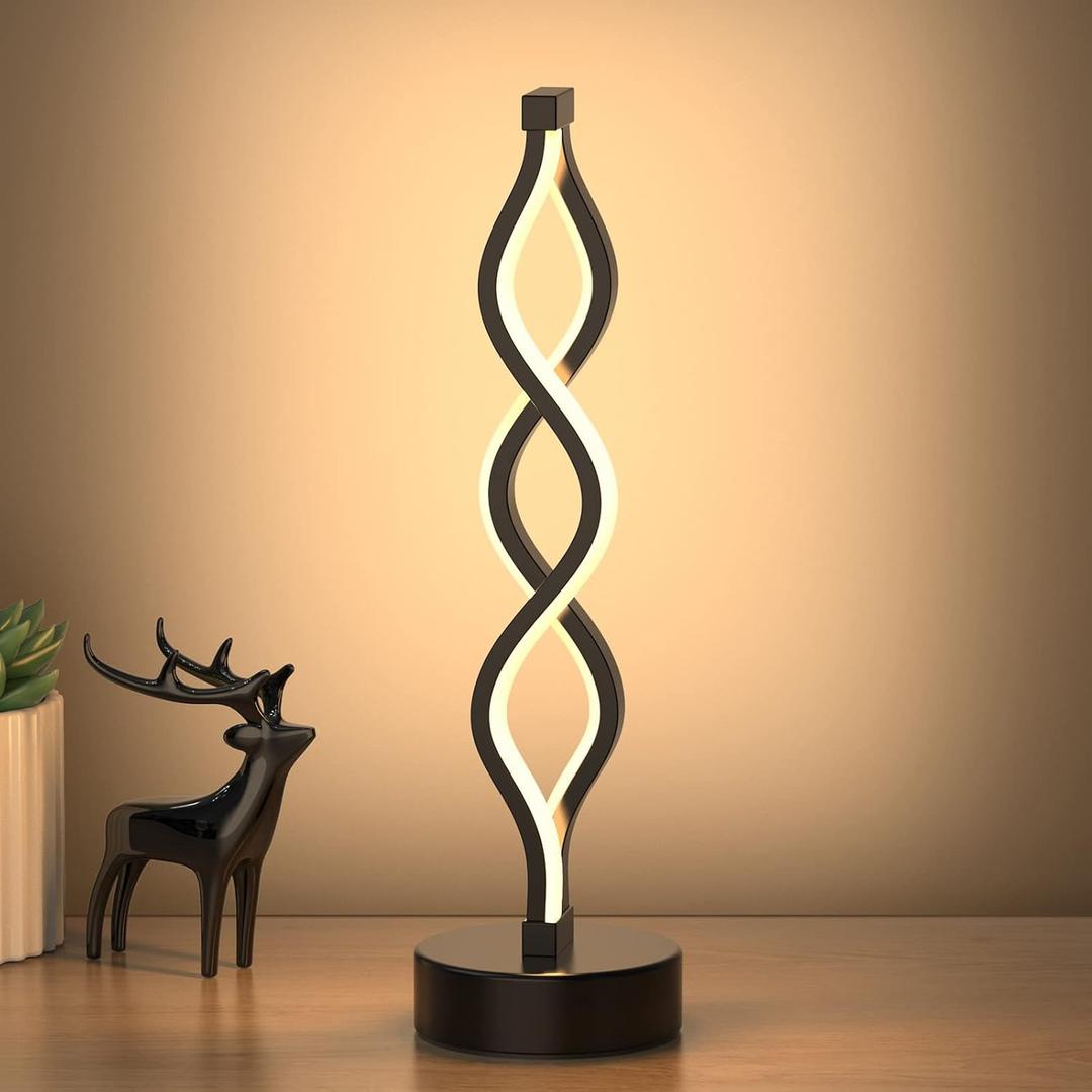NUR Infinity Spiral LED Table Lamp Black, Dimmable Metallic Bedside Lamp with Touch Controller, 3 Colour Temperature, 15.8 Inch Height, Decorative Lamp for Home, Living Room