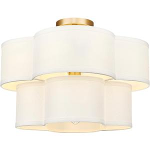 Gold Semi Flush Mount Ceiling Light, 5-Light 18" Ceiling Light Fixtures with Double Fabric Drum Shade in Quatrefoil Shape, Light Fixtures Ceiling Mount for Nursery Bedroom, AD-22007-5SF-GD