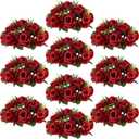 Wedding Flower Balls for Centerpieces - 10 Pcs Artificial Flower Ball Arrangement Bouquet, Fake Flowers Rose Balls for Weddings, Birthday Party, Valentine's Day, Crimson Champagne & White