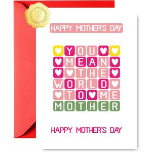 2 x Funny Mother's Day Card You Mean the World to Me, 1PCS with Sticker