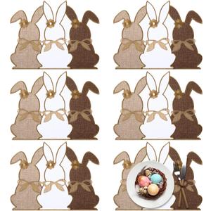 Set of 6 Easter Placemats 13 x 16 Inch Easter Bunny Placemats Grey White Brown Rabbit Easter Place Mats for Easter Table Decorations Bunny Spring Party Kitchen Dining Decorations