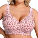 OEAK Womens Wireless Bras Supportive Seamless Full Coverage Bra Push Up Comfortable Bra No Underwire Everyday Tshirt Bras (Pink Leopard, Large)