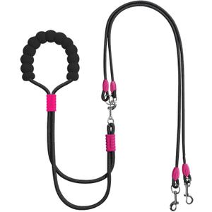 Double Dog Leash for Two Dogs,Dual Hands Free Dog Leashes,360 Swivel No Tangle Walking Leash,Soft Padded Handle,Adjustable Crossbody Waist Rope for Small Medium Large Dogs,Black