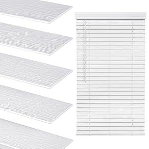 LazBlinds 2 Inch Faux Wood Blinds with Crown Valance, Cordless Blinds for Windows, Room Darkening Horizontal Window Blinds, 34 5/ 8" W x 73" H, White with Wood Grain