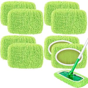 8 Pack Reusable Mop Pads Compatible with Swiffer Sweeper, Microfiber Chenille Washable Swiffer Mop Pads, Dry & Wet Sweeping Mopping Cloths (Green)