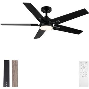 52 Inch Ceiling Fan, Smart Ceiling Fan with Remote/APP, Black Ceiling Fan with 6-Speeds Reversible Motor, Alexa Ceiling Fan with 5 Two-sided Blades Dimmable Noiseless for Indoor Bedroom/Outdoor