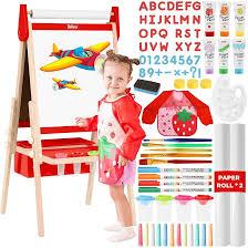 Belleur All-in-One Art Easel for Kids with 2 Paper Rolls & Deluxe Accessories, Adjustable Magnetic Double Sided Whiteboard & Chalkboard, Painting Kid Easel for Toddlers 2-8, Ideal