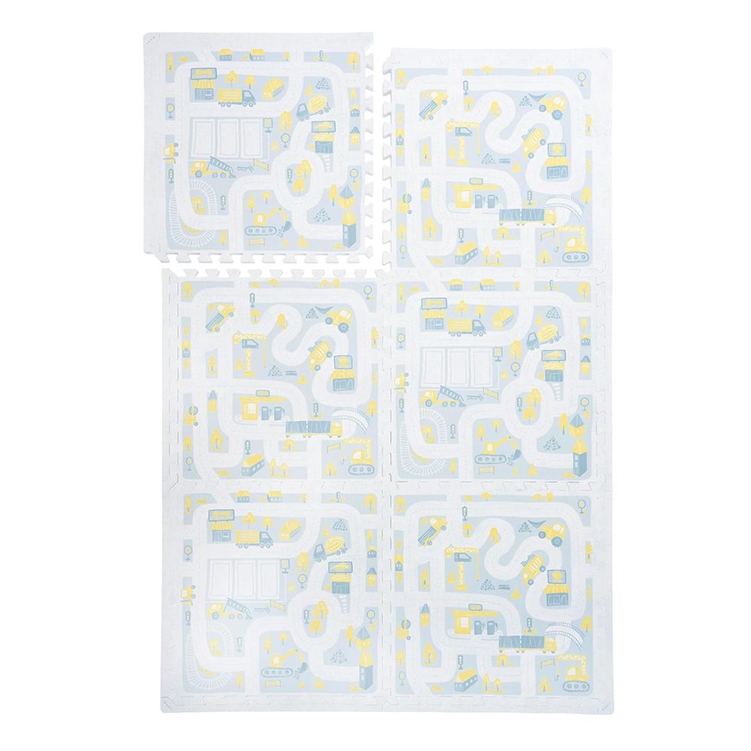 PopsyKosy Premium Baby Floor Play Mat - Thick & Cushioned 0.5 inch Playroom Foam Mat, Non-Toxic Odorless - 6 Tiles - Spacious 6x4 ft. - Stylish, Large, Waterproof for Kids & Toddlers -Pastel Blue Gray