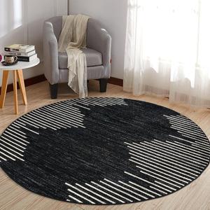 Rugshop Bohemian Stripe Stain Resistant High Traffic Living Room Kitchen Bedroom Dining Home Office Round Area Rug 8' Black
