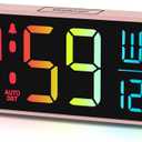 Peakeep Kids Digital Alarm Clock for Bedrooms, Date Day of Week Large Display Numbers 6 Brightness Dimmer, 5 Volume Loud for Heavy Sleepers, 8 RGB Colors Electric Desk Clock Battery Backup, Auto DST