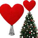 11.2x8 Inch Valentine's Day Tree Topper Crochet Knit Heart Tree Topper Large Christmas Ornament Heart Decorations for Valentines Day Wedding Party Home Indoor (Red)