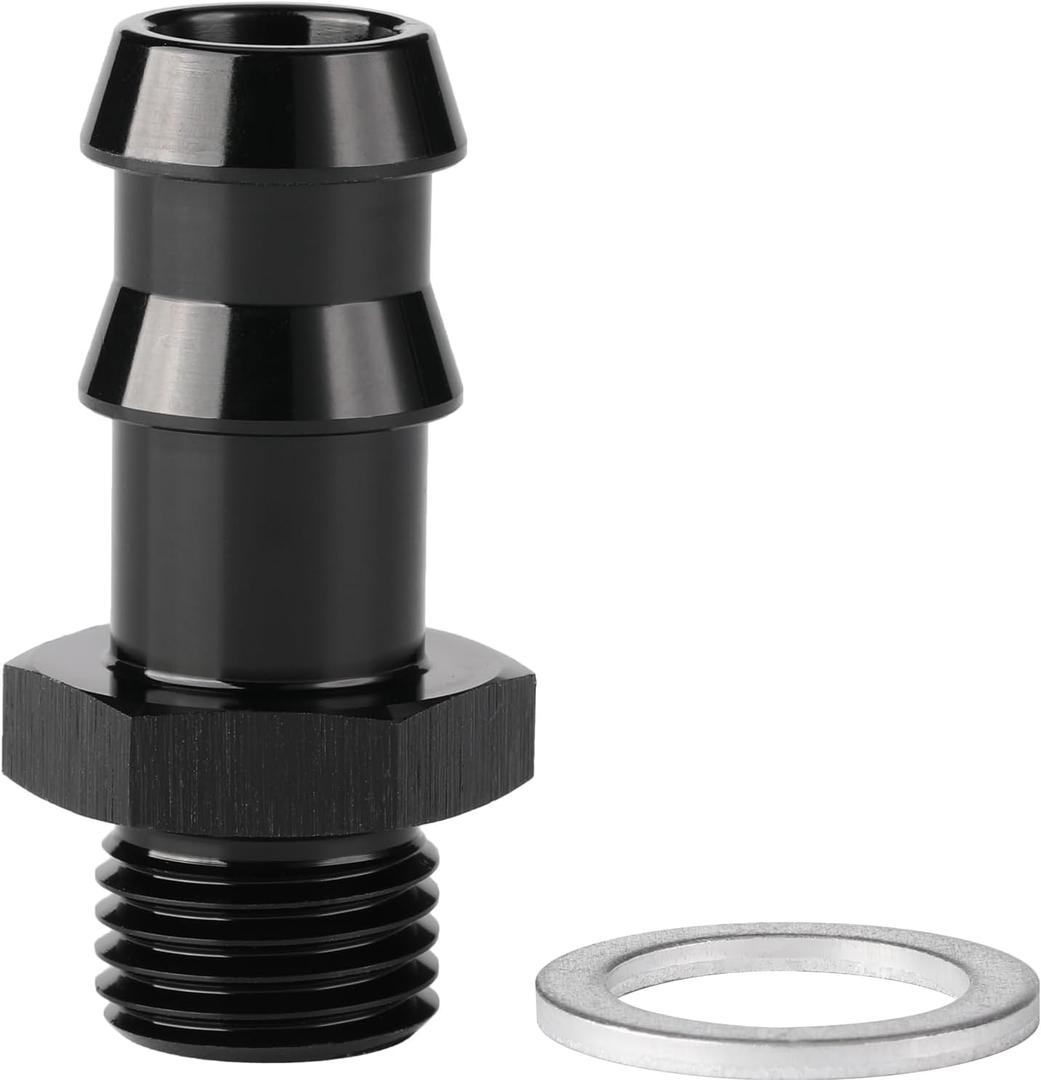 M14x1.5 Male Metric to 1/2 Barb Fuel Pump Inlet Adapter Fitting Aluminum Black (M14x1.5 to 1/2)