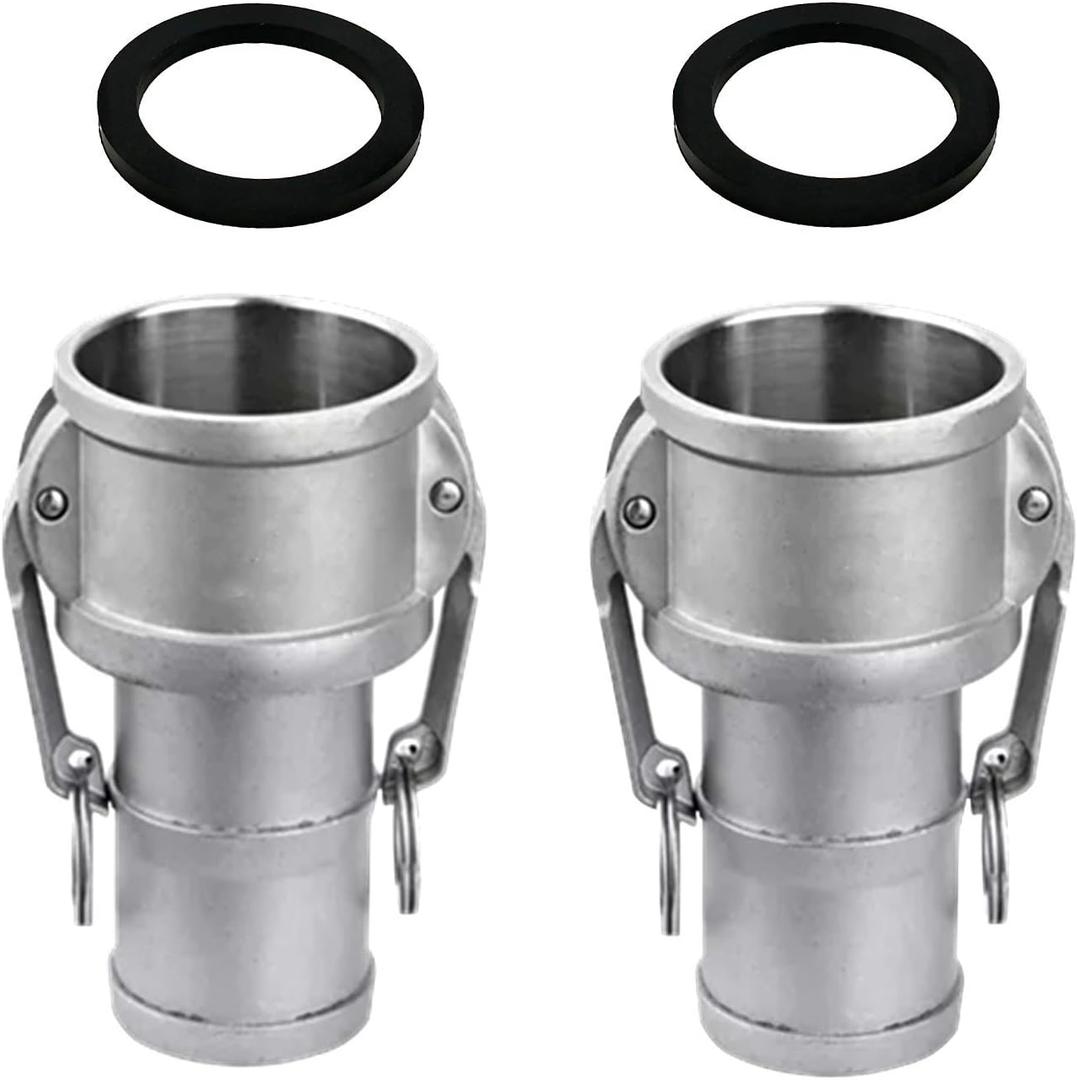 2PCS Global Type C Cam and Groove Hose Fitting, Socket x Hose ID Barbed, with 2 PCS Camlock Gasket Fitting(1")