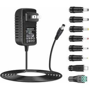 GuanTing Universal AC Adapter 12V 2A Power Supply Charger 24W AC110V to DC12V 2000mA 1500mA 1000mA 500mA Power Driver 8 DC Plug Tips 12 Volt Converter Inverter Transformer ac dc Adapter(DC12V~2A)