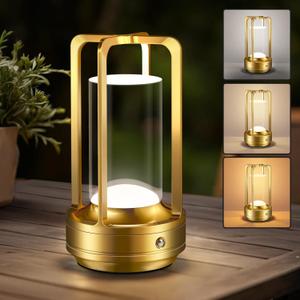 Rechargeable Table Lamp for Outdoor Indoor: Cordless Portable Table Lamps with 3 Color Stepless Dimmable - LED Metal Battery Operated Lantern - Small Table Lamp for Bedroom/Bar/Coffee Shop/Camping