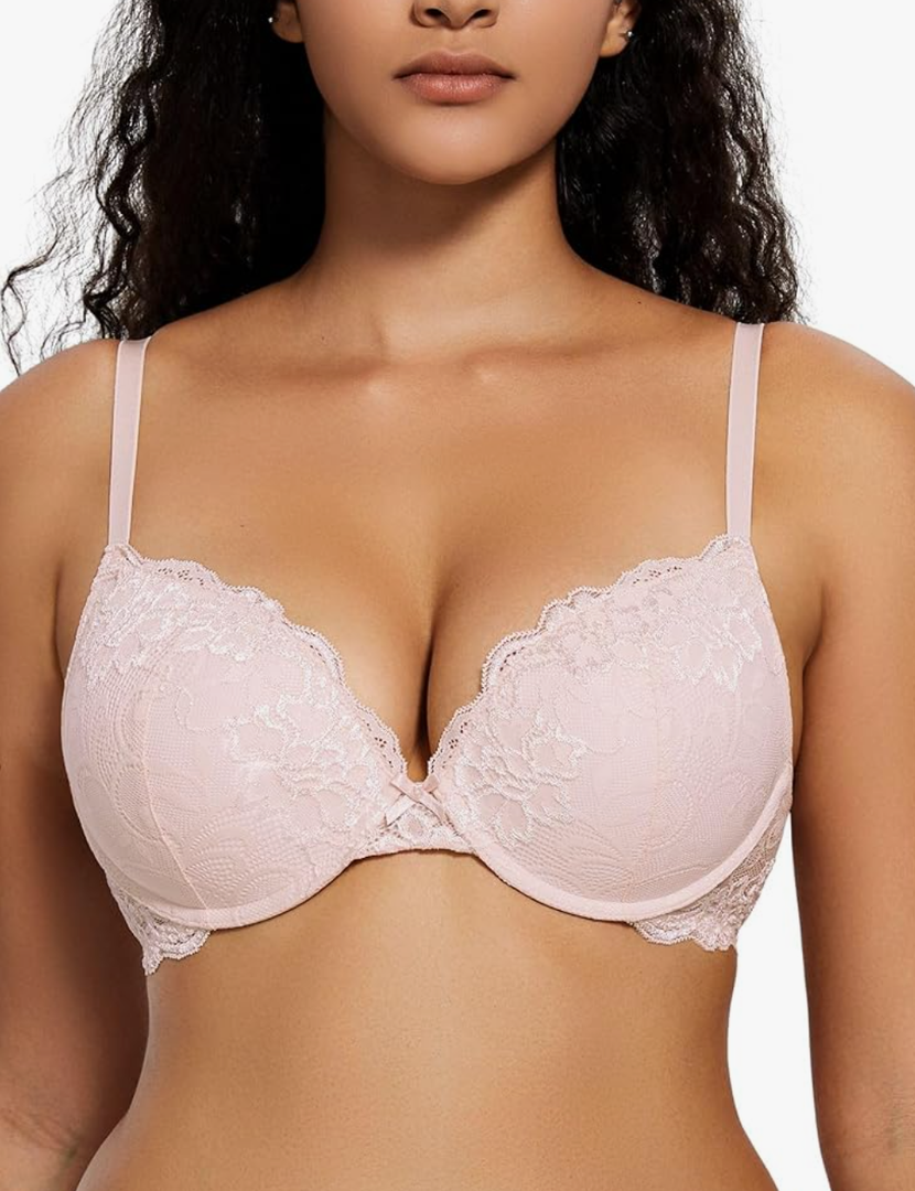 Deyllo Women’s Push Up Lace Bra Comfort Padded Underwire Bra Lift Up Add One Cup  36A