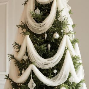 100 ft White Christmas Tree Garland White Decorative Veil Christmas Garland with Wire Xmas Hanging Decorations for Xmas Tree Party Holiday Decor